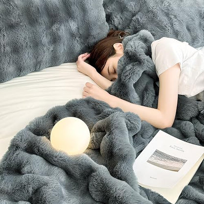 Soft Faux Fur Throw Blanket 50''x60'' Solid Reversible Shaggy Blanket Plush Thick Fluffy Blankets Throws for Bed, Couch, Sofa, Office, Camping Dark Grey - color: D-dark Grey, size: 50''x60''