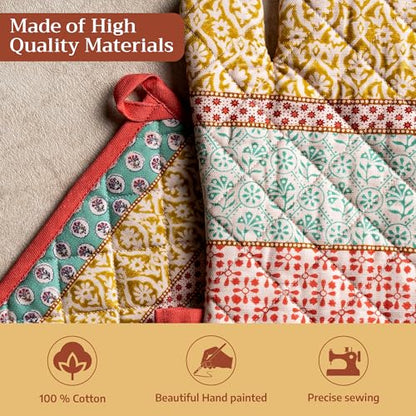 Maison d' Hermine 100% Cotton Oven Mitt & Pot Holder Set (7.5"x13" & 8"x8") | Heat Resistant BBQ Cooking Gloves with Loop Baking Grilling Kitchen Hotel Home Farmhouse Spring Summer - Provence - color: 002 - Provence, size: 7.5" x 13" & 8" x 8" (Oven Mitt