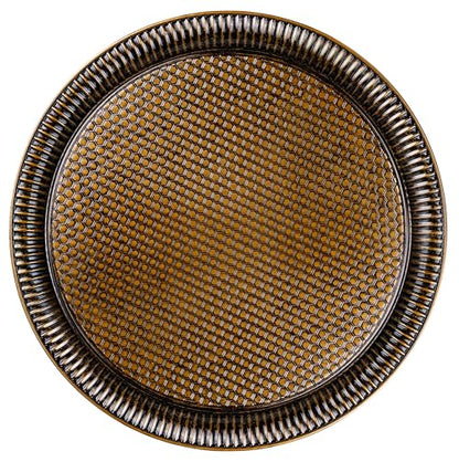 Alisveristime Round Hammered Metal Serving Tray – Ottoman Style, (11.8" Diameter, 12.6 oz) 5 Color Options (Antique Green) - color: Antique Green