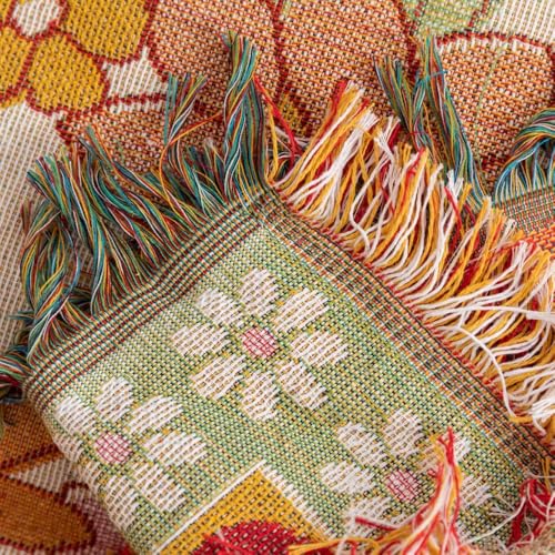 Versatile Floral Throw Blanket - Soft, Breathable Cotton for Couch & Bed, Decorative Art Style, Machine Washable