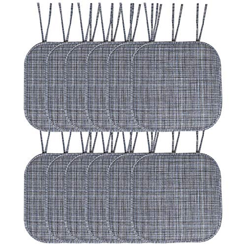 Sweet Home Collection Chair Cushion Memory Foam Pads with Ties Honeycomb Pattern Slip Non Skid Rubber Back Rounded Square 16" x 16" Seat Cover, 12 Pack, Aria Blue/Black 4 Pack - color: Aria Blue/Black, size: 12 Count (Pack of 1)