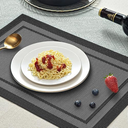Placemats Set of 6, Heat Resistant Place Mats, Washable PVC Table Mats, Woven Vinyl Placemats, Non-Slip Stain Resistan Plastic Placemats for Table (Black White, 6) - color: Black White