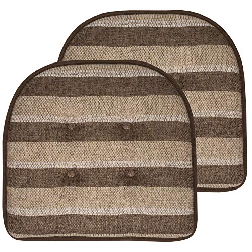 Sweet Home Collection Chair Cushion Memory Foam Pads Tufted Slip Non Skid Rubber Back U-Shaped 17" x 16" Seat Cover, 2 Count (Pack of 1), Bradford Chocolate/Beige - color: Bradford Chocolate/Beige, size: 2 Pack, style: Foam Pads