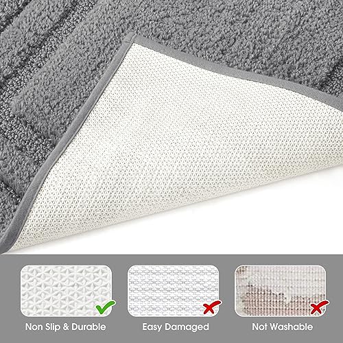 HOMEIDEAS Bathroom Rugs Sets 2 Piece, Super Soft and Absorbent Non Slip Microfiber Machine Washable Bath Mat Set (20" x 32" + 16" x 24", Grey) - color: Loop- Grey, size: 1'4" x 2'8" (16"x24"+20"x32")