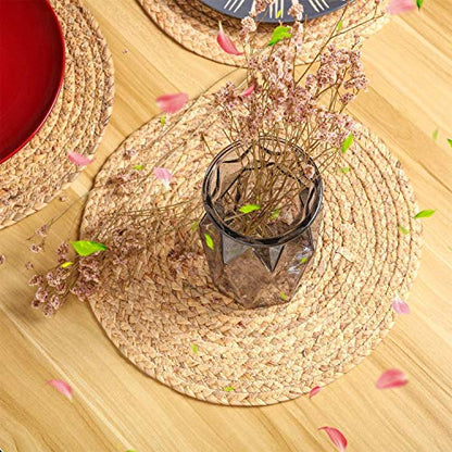 6 Pack Round Woven Placemats,13 inch Plate Chargers Natural Wicker Placemats Water Hyacinth Straw Braided Tablemats Rattan Tablemats Rustic Weave Placemats for Dining Table - size: Woven Placemats 13 inch-6