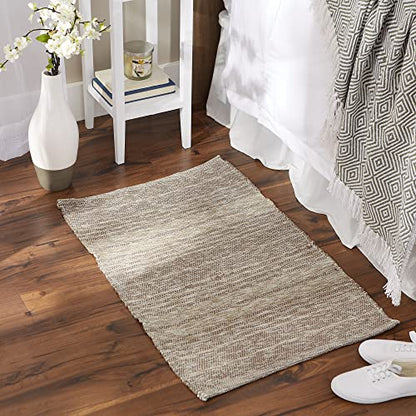DII Woven Rag Rug Collection Recycled Yarn Variegated Rustic Stripe, 2x3', Stone - color: Brown