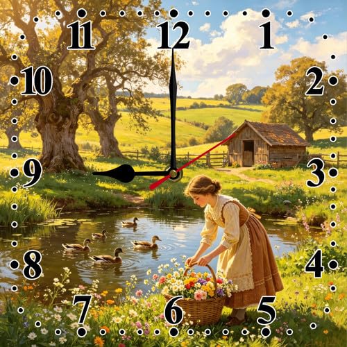 Farmhouse Country Girl Wooden Wall Clock 10 Inch Battery Operated Silent Non-Ticking Vintage Rural Wall Clocks for the Kitchen Bedroom Living Room - color: C4
