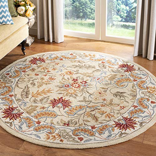 SAFAVIEH Chelsea Collection 3' Round Ivory HK141A Hand-Hooked French Country Wool Area Rug - color: Ivory, size: 3' (Round)