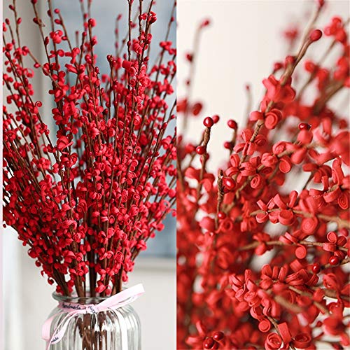 5Pcs 29.5" Red Artificial Jasmine Flowers Stem for Vase DIY Wreath Decor | Faux Jasmine Flower Bouquet Long Stems Tall Vase Filler Pussy Willow Branches Christmas Home Wedding Table Centerpieces Decor - color: Red, size: 5pcs-29.5''