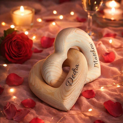 Personalized Interlocking Wooden Hearts, Custom Name Date Engraved Couple Gift, Wedding Anniversary Keepsake, Romantic Decor, Valentine Gift, Bridal Shower Gifts, Engagement Present 3 - color: Design 03