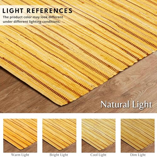 Chindi Area Rug 3x5 Feet - Mustard | Cotton Woven Rugs for Bedroom, Easy Clean Boho Throw Carpet - color: Mustard, size: 3 x 5 feet