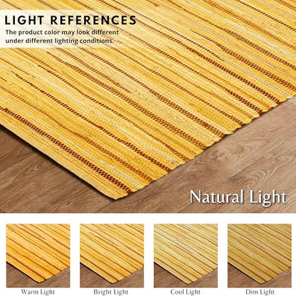Chindi Area Rug 3x5 Feet - Mustard | Cotton Woven Rugs for Bedroom, Easy Clean Boho Throw Carpet - color: Mustard, size: 3 x 5 feet