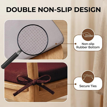 D-Shaped Chair Cushions Set of 1, Chair Pads with Ties, 17" x 16" | 2" Thick Non Slip Seat Cushion for Dining & Kitchen Chairs, 40D Foam, Removable Washable Cover, Burgundy - color: Burgundy