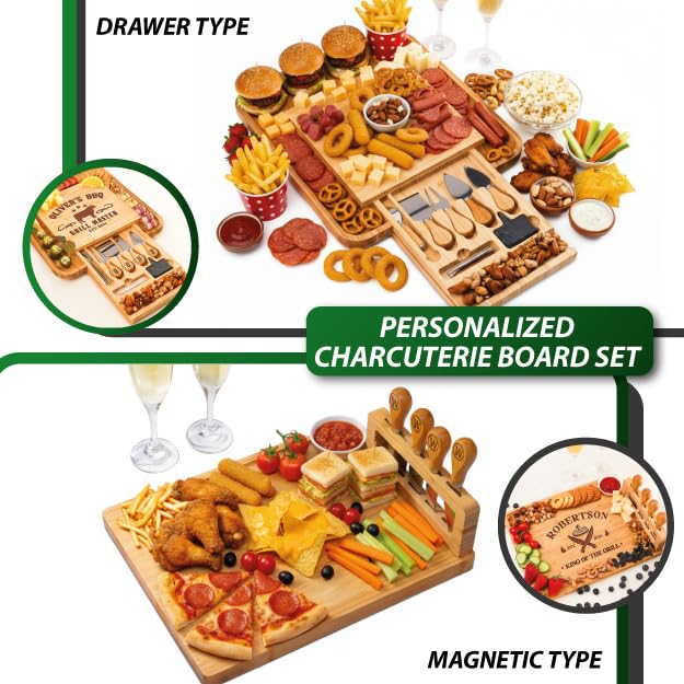 Personalized Charcuterie Board Gifts for Men – Custom Large Cheese Board with Knife & Utensil Set for Fathers Day, Anniversary, Birthday, Christmas Gift Idea for Dad, Papa, Grandpa, Parent