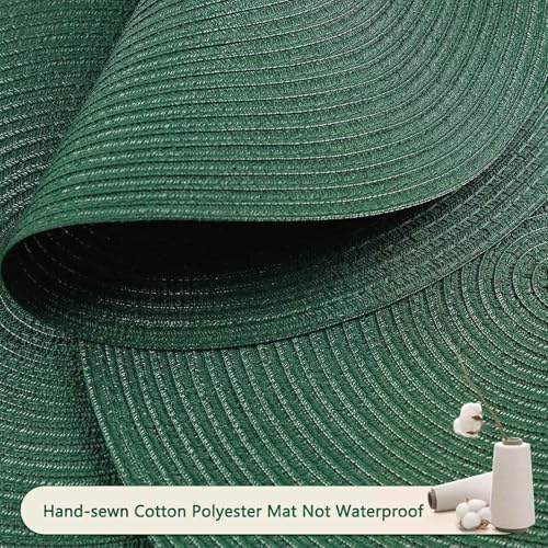 FunWheat Round Braided Placemats Set of 6 Place mats for Dining Tables Woven Heat Resistant Table Mats 15 inch (Dark Green) - color: Solid Dark Green, size: 6pcs