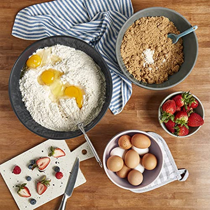 Tabletops Gallery Hobnail Style 4 Piece Timeless Grey Stoneware Nesting Mixing Bowl Set for Baking and Cooking - color: TIMELESS GREY