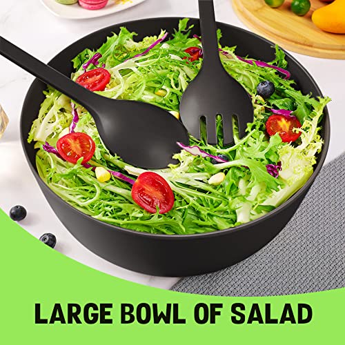 ECOWAY Bamboo Fiber Salad Bowl with Lid & Servers, 4Qt, Melamine Salad Serving Bowls Set with Bamboo Lid, Salad Mixing Bowl with Spoon Fork for Fruits Vegetables and Pasta (Black, 9.8inch) - color: Black with lid