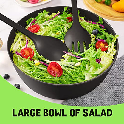 ECOWAY Bamboo Fiber Salad Bowl Set,Large Mixing Bowl with Natural Bamboo Lid and Utensils,4 Serving Bowls,Spoon,Fork and Fabric Bag for Salad,Soup,Vegetables,Pasta and Fruits(Black,9.8inches) - color: Black with serving bowls