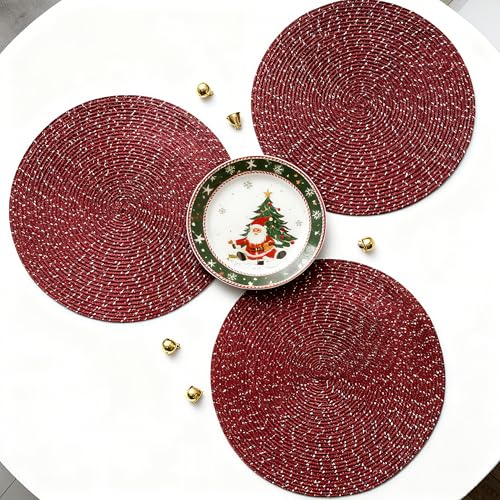 Youyi Better Lifes 15 inch Round Braided Placemats Set of 8 Washable Durable Woven Placemats Non-Slip Red Table Mats for Dining Tables Home Decor - size: set of 8