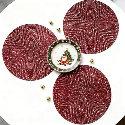 Youyi Better Lifes 15 inch Round Braided Placemats Set of 8 Washable Durable Woven Placemats Non-Slip Red Table Mats for Dining Tables Home Decor - size: set of 8