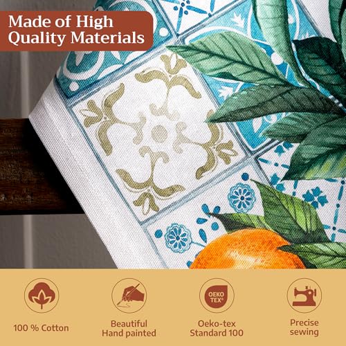 Maison d' Hermine Kitchen Towels Set of 3 Reusable 100% Cotton 27.50" x 20" | Cloth Tea Dish Towels Absorbent with Hanging Loop for Kitchen Dining Party Wedding Hotel Home Spring Summer - Agrume - color: 012 - Agrume