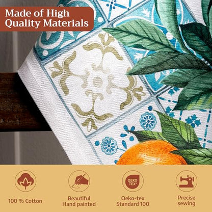Maison d' Hermine Kitchen Towels Set of 3 Reusable 100% Cotton 27.50" x 20" | Cloth Tea Dish Towels Absorbent with Hanging Loop for Kitchen Dining Party Wedding Hotel Home Spring Summer - Agrume - color: 012 - Agrume