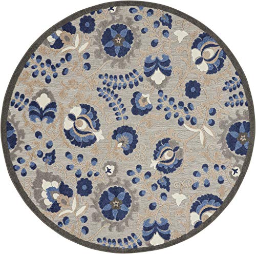 Nourison Home Aloha Natural Blue 5'3" x Round Area Rug - Easy Clean, Non Shedding, Bed Room, Living Room, Dining Room, Kitchen (5' x Round) - color: Natural Blue, size: 5'3" (Round)