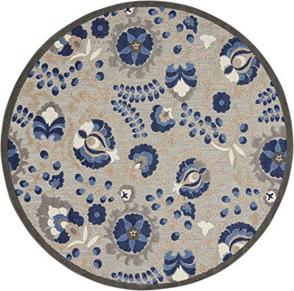 Nourison Home Aloha Natural Blue 5'3" x Round Area Rug - Easy Clean, Non Shedding, Bed Room, Living Room, Dining Room, Kitchen (5' x Round) - color: Natural Blue, size: 5'3" (Round)