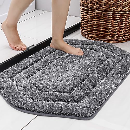 COSY HOMEER Non-Slip Bath Mat Extra Thick Absorbent Plush Washable | 24"x36" Grey Non-Slip Extra Thick Plush Absorbent Machine Washable Bath Mat Bathroom Rug Floor Tub Shower - color: Grey, size: 2' x 3' (Oval)