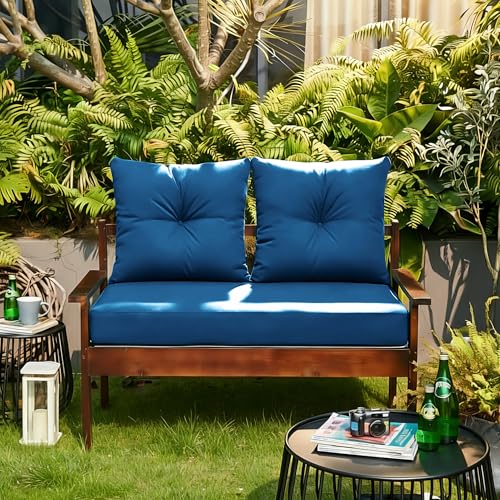 ARTPLAN Loveseat Patio Deep Seat Cushions 46"x24"x5" Bench Pad,Classic Blue | High-density foam fill, solution-dyed UV water repellent fabric, zipper removable cover fits patio swing & bench furniture - color: Classic Blue