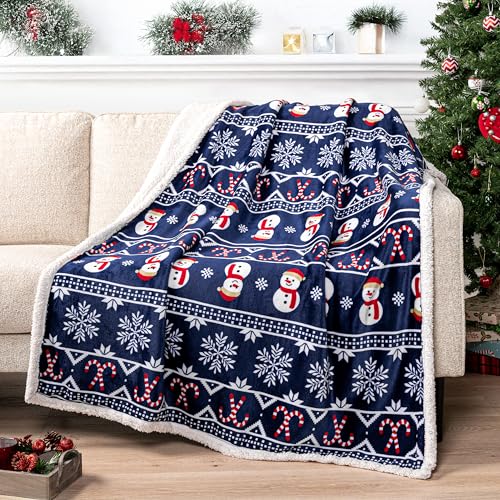 PAVILIA Premium Christmas Sherpa Throw Blanket | Christmas Decoration Gift, Fleece, Plush, Warm, Cozy Reversible Microfiber Holiday Blanket | Blue Christmas - 50x60 - color: Blue Christmas, size: 50 x 60 Inches - Throw
