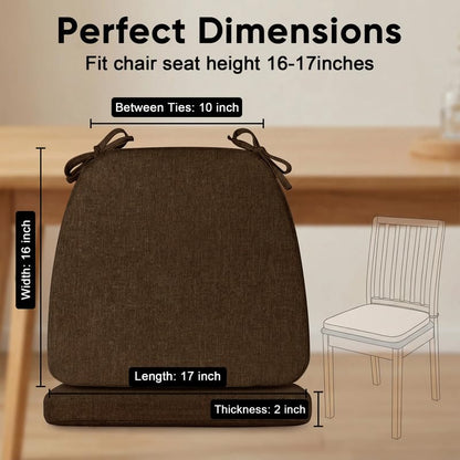 D-Shaped Chair Cushions Set of 1, Chair Pads with Ties, 17" x 16" | 2" Thick Non Slip Seat Cushion for Dining & Kitchen Chairs, 40D Foam, Removable Washable Cover, Brown - color: Brown