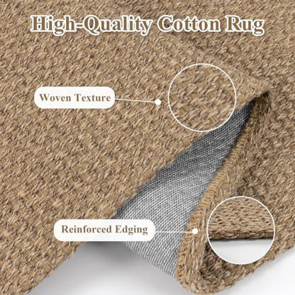 HEBE Washable Hallway Runner Rug 2'x6', Cotton Woven Kitchen Rug Runner | Non Slip Rubber Backed Hall Runners, Neutral Cotton Floor Carpet Runner for Entryway,Hallway, Bedroom,Bedside Rug - size: 2' x 6' (Rectangular)