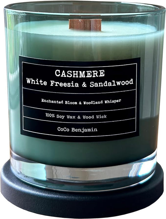 100% Soy, Highly Scented, Hand Poured Soy Candle (Cashmere, White Freesia, Sandalwood (Wooden Wick)) - style: Cashmere, White Freesia, Sandalwood (Wooden Wick)