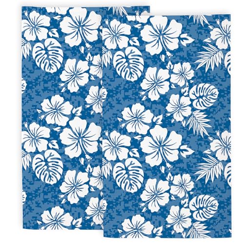 Palm Leaves Hibiscus Flowers Bathroom Hand Towels, Hawaii Bath Hand Towel for Decorative Fingertip Towels Set of 2 for Home Bathroom Spa Hotel Gym 14"X28" - color: Palm Leaves Hibiscus Flowers