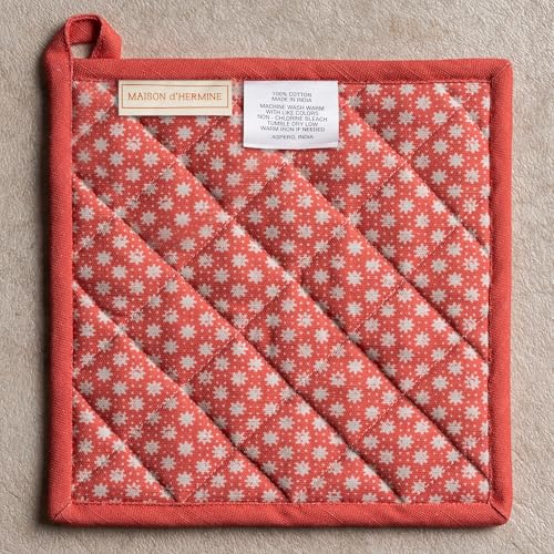 Maison d' Hermine Pot Holders 100% Cotton Potholders (8" x 8", Pack of 1) | Heat Resistant Hot Pads with Loop BBQ Cooking Baking Farmhouse Kitchen Handling Hot Pans Spring Summer - Provence - color: 002 - Provence, size: 8" x 8" (Pot Holder Pack of 1)