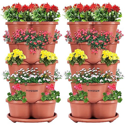 VIVOSUN 2-Pack 5 Tier Vertical Gardening Stackable Planter for Strawberries | Planter for Flowers, Herbs, Vegetables, Brown - size: 2-Pack-Brown