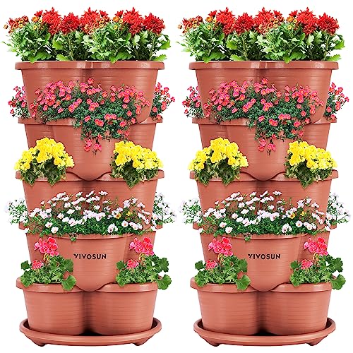 VIVOSUN 2-Pack 5 Tier Vertical Gardening Stackable Planter for Strawberries | Planter for Flowers, Herbs, Vegetables, Brown - size: 2-Pack-Brown