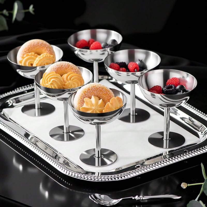choxila Ice Cream Bowls 4pcs – Elegant Stainless Steel Dessert Cups, Footed Bowl for Ice Cream, Trifle, and More – Perfect for Parties, Weddings, and Home Use - color: Stainless Steel