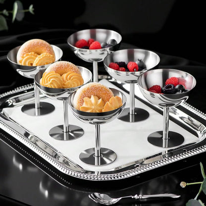 choxila Ice Cream Bowls 4pcs – Elegant Stainless Steel Dessert Cups, Footed Bowl for Ice Cream, Trifle, and More – Perfect for Parties, Weddings, and Home Use - color: Stainless Steel