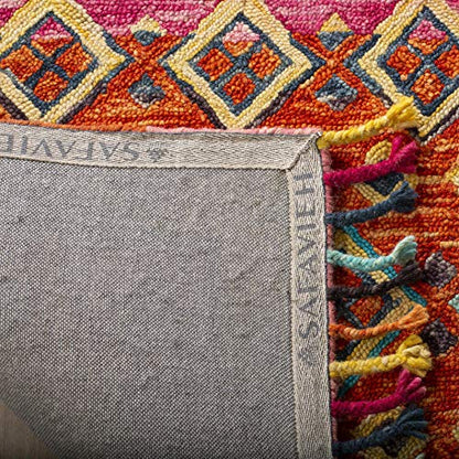 SAFAVIEH Aspen Collection Runner Rug - 2'3" x 8', Orange & Fuchsia, Handmade Boho Braided Tassel Wool, Ideal for High Traffic Areas in Living Room, Bedroom (APN138A) - size: 2'3" x 8' (Runner)