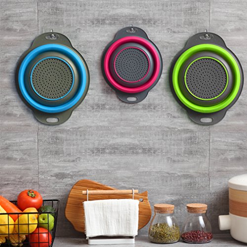 Qimh Collapsible Colander Set of 3 Round Silicone Kitchen Strainer Set - 2 pcs 4 Quart and 1 pcs 2 Quart- Perfect for Draining Pasta, Vegetable and fruit (green,blue, purple) - color: Multicolor