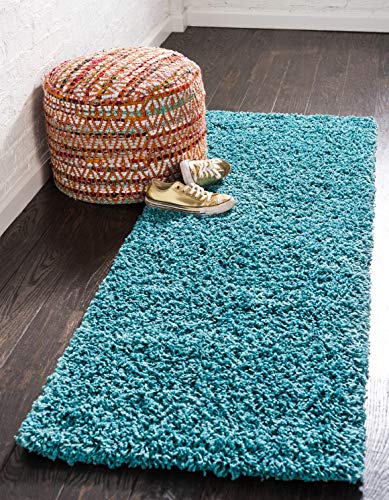Unique Loom Solid Shag Collection Area Rug (2' 2" x 6' 5" Runner, Deep Aqua Blue) - color: Deep Aqua Blue, size: 2'2" x 6'5" (Rectangular)