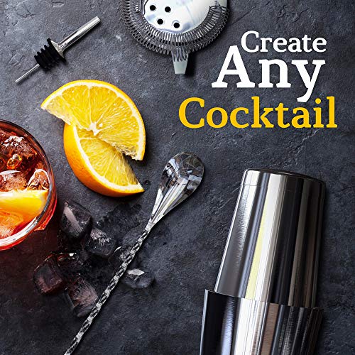 Highball & Chaser 13-Piece Boston Cocktail Shaker Set Stainless Steel Mixology Bartender Kit With Stand For Home Bar Cocktail Set | Laser Engraved Cocktail Tools | Plus E-Book with 30 Cocktail Recipes - color: Natural