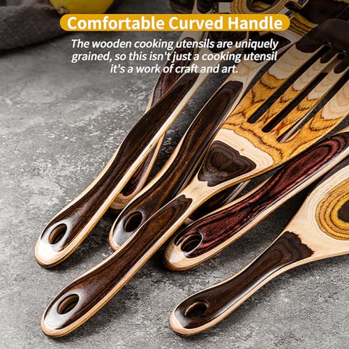 Gudamaye 7-Piece Brown Pakkawood Utensils Set – Sturdy, Eco-Friendly, Wooden Spoons for cooking, Wooden Utensil for cooking, Wooden Kitchen Tool, Home & Kitchen Gifts for Men and Women - style: Pakkawood 7 PCS Brown