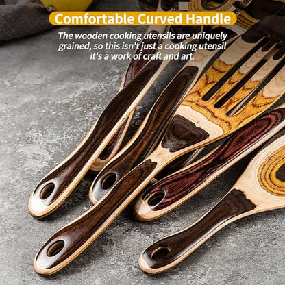 Gudamaye 7-Piece Brown Pakkawood Utensils Set – Sturdy, Eco-Friendly, Wooden Spoons for cooking, Wooden Utensil for cooking, Wooden Kitchen Tool, Home & Kitchen Gifts for Men and Women - style: Pakkawood 7 PCS Brown