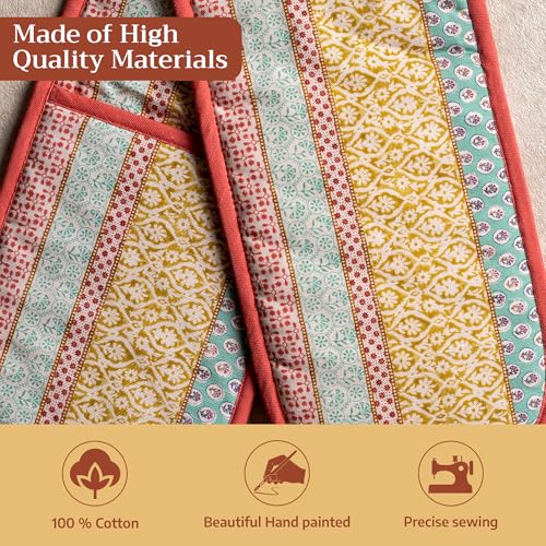 Maison d' Hermine Double Oven Mitts 100% Cotton Double Oven Glove (7"x35") | Heat Resistant BBQ Cooking Gloves with Loop Baking Grilling Kitchen Hotel Home Farmhouse Spring Summer - Provence - color: 002 - Provence, size: 7" x 35" (Double Oven Mitt)