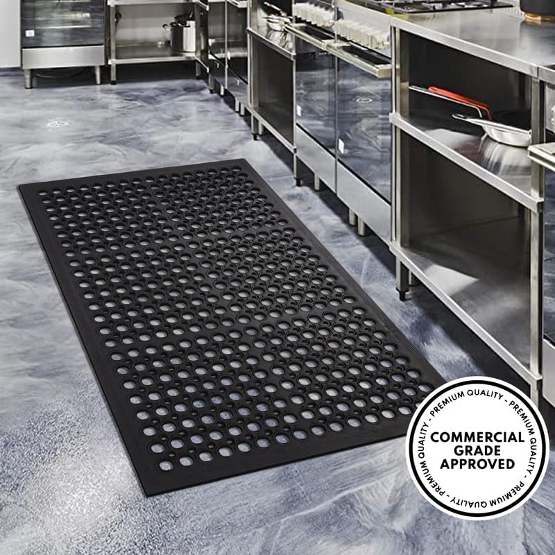 A1 Home Collections Anti Fatigue Mat, 0.6" Thick Heavy Duty Rubber Floor Mat with Drainage Holes - Non-Slip Kitchen, Bar & Restaurant Mat, 36x60 in (3 Pack) - size: 3 Pack - 60"L x 36"W x 0.6"Th