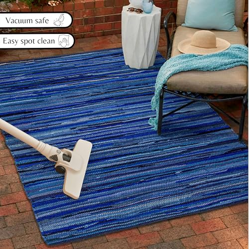 Chindi Area Rug 3x5 Feet - Navy | Cotton Hand Woven Throw Rugs for Bathroom, Easy Clean Accent Camping Carpet - color: Navy, size: 3 x 5 feet