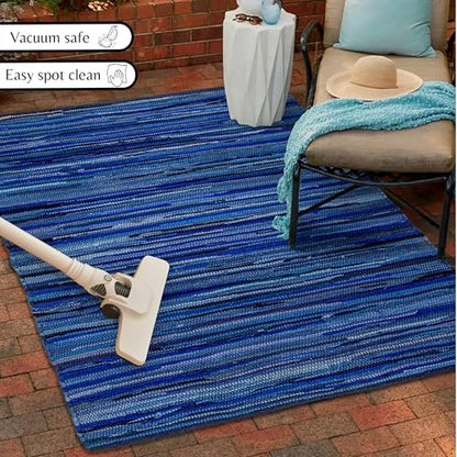 Chindi Area Rug 3x5 Feet - Navy | Cotton Hand Woven Throw Rugs for Bathroom, Easy Clean Accent Camping Carpet - color: Navy, size: 3 x 5 feet